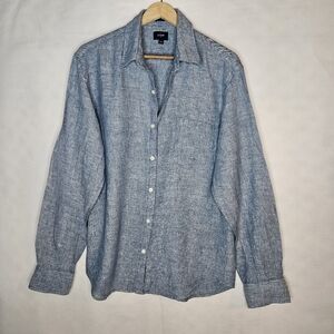 J.CREW Men's Slim Blue Chambray Linen Button Down Long Sleeve Shirt Size Large L